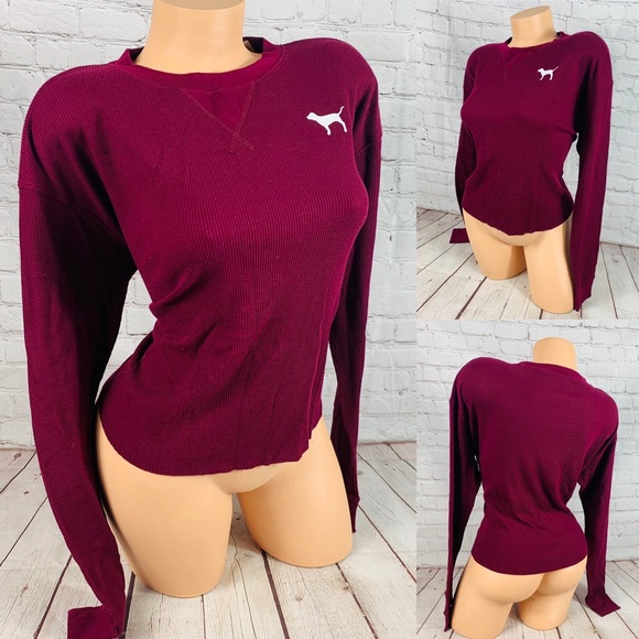 PINK Victoria's Secret Tops - VS PINK Logo Long Sleeve Crop Tee Shirt